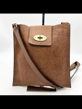 Mulberry Brown Leather Messenger Bag with Gold-Tone Turnlock